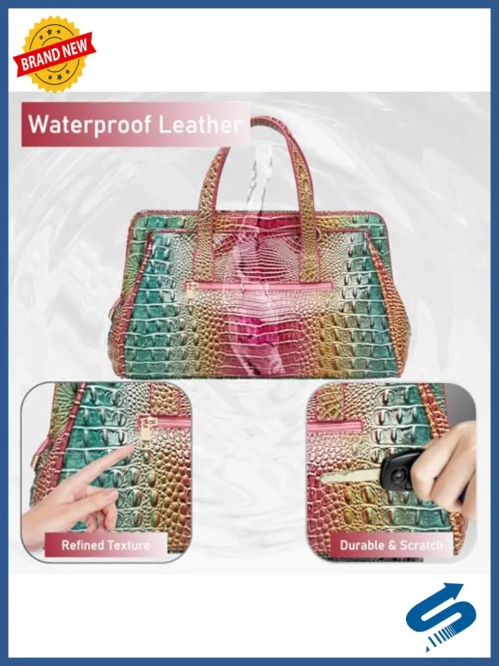 Vegan Leather Crocodile Print Satchel Shoulder Bag Top Handle Crossbody